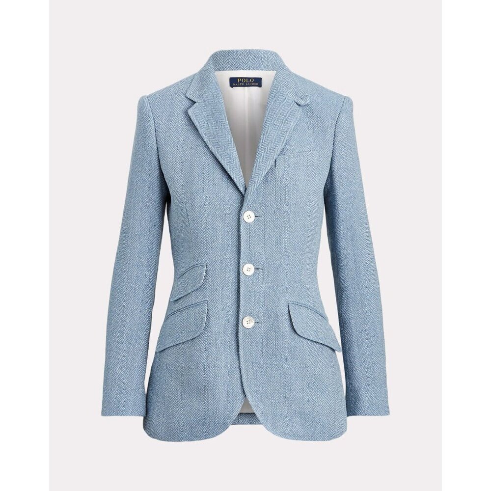 Gorgeous Polo by Ralph Lauren Light Blue Linen Silk Herringbone Blazer
